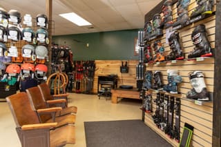 Ski and snowboard gear displayed inside Driftland Ski and Sport