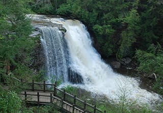Muddy Creek Falls beside the forest boardwalk at Swallow Falls State Park