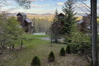 View towards Timberline Mountain with leaves on ground in fall