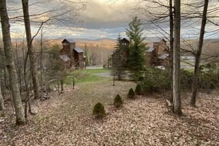 View towards Timberline Mountain with leaves on ground in fall