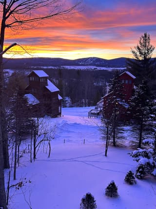 View towards Timberline Mountain in the snow and morning glow